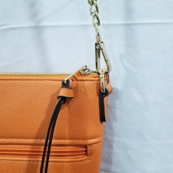 Pumpkin Orange Crossover Bag Purse, Gold Chain - Picture 4 of 6